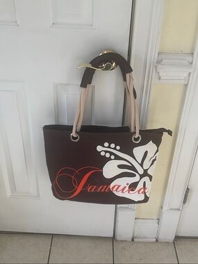 Jamaica Floral Canvas Tote Bag in Brown and White